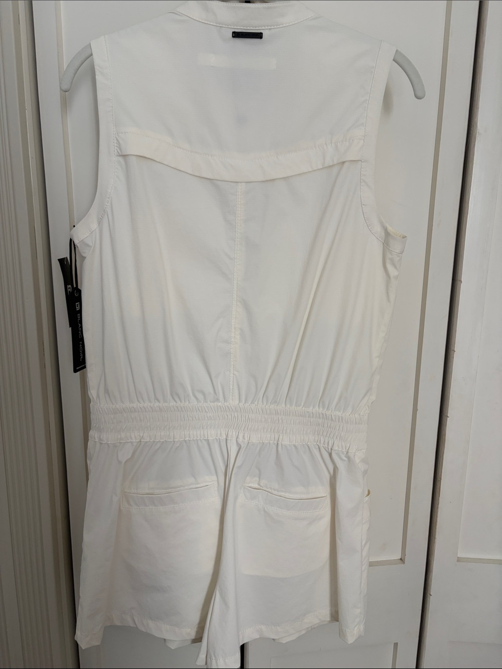 blanc noir Cream Sleeveless Utility Romper Dress with Black snap buttons - Picture 5 of 5